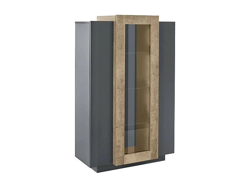 Vitrina Dfrutt, Aparador con tres puertas, Mueble salón polivalente, 100% Made in Italy, cm 80x38h121, Antracita y Arce