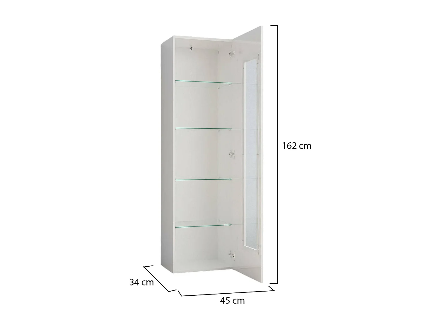 Vitrine Dizz, Sideboard mit Glastür, Mehrzweck-Wohnzimmermöbel, 100% Made in Italy, cm 45x34h162, glänzend weiÃŸ