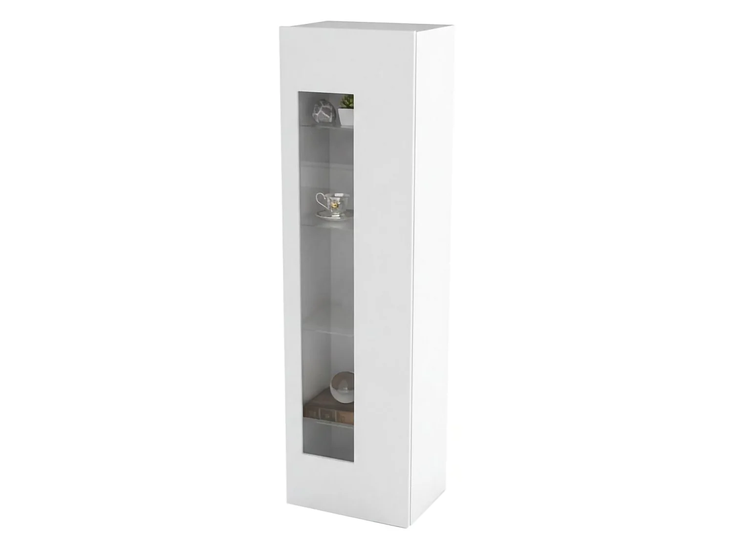 Vitrine Dizz, Aparador com porta de vidro, Móveis de sala multiuso, 100% Fabricado na Itália, 45x34h162 cm, Branco brilhante