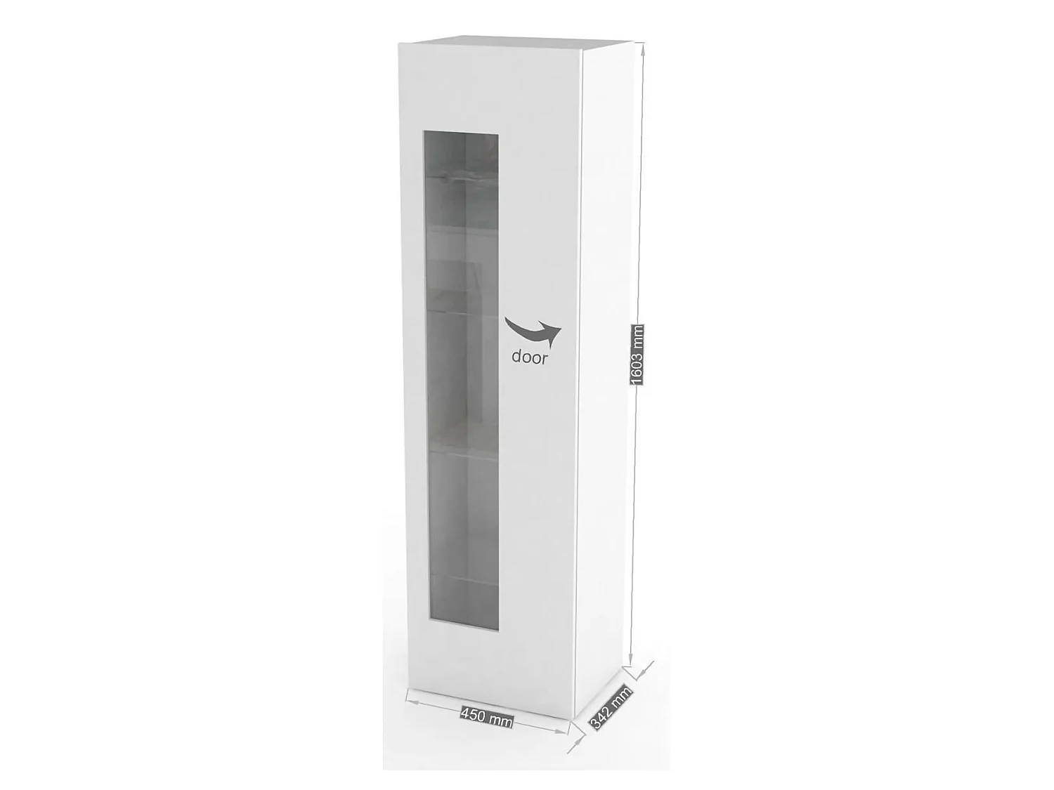 Vitrine Dizz, Aparador com porta de vidro, Móveis de sala multiuso, 100% Fabricado na Itália, 45x34h162 cm, Branco brilhante
