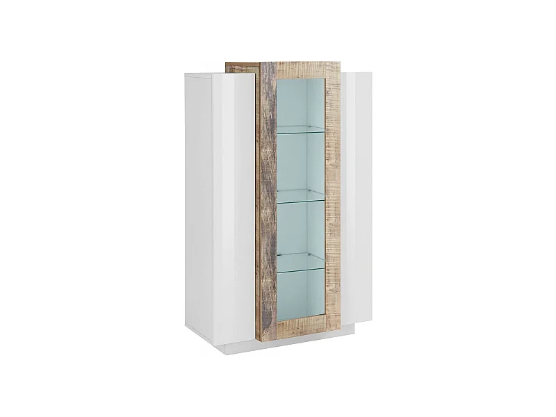 Vitrine Dfrutt, Buffet à trois portes, Meuble de salon polyvalent, 100% Made in Italy, 80x38h121 cm, Blanc brillant et Érable