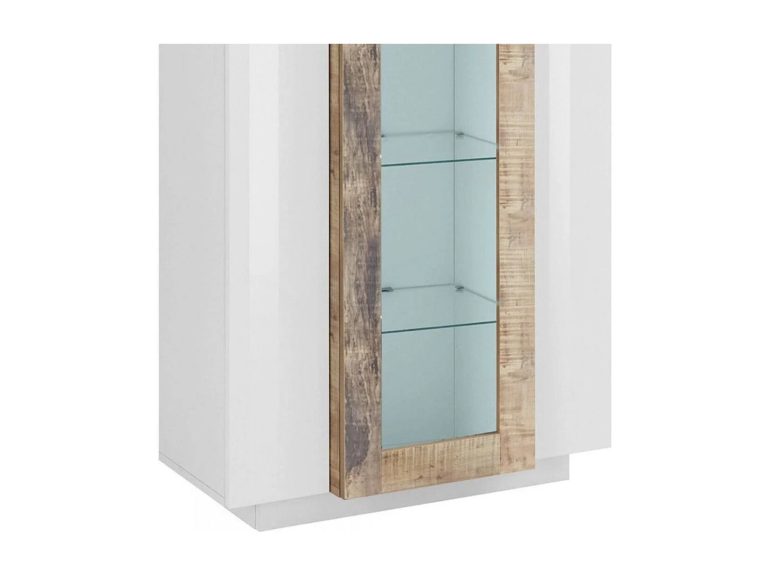 Vitrine Dfrutt, Aparador com três portas, Móveis de sala multiuso, 100% Made in Italy, 80x38h121 cm, Branco brilhante e Maple