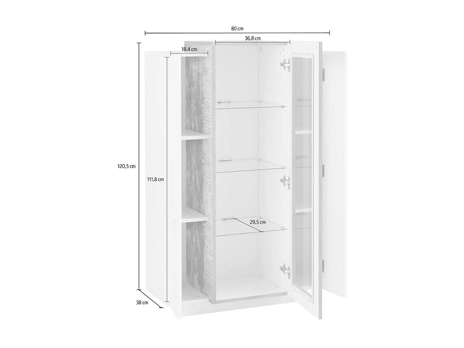 Vitrina Dfrutt, Aparador con tres puertas, Mueble salón polivalente, 100% Made in Italy, cm 80x38h121, Blanco brillo y Arce