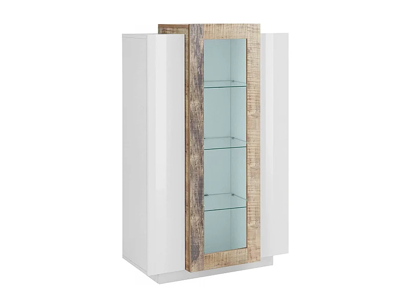 Vitrine Dfrutt, Aparador com três portas, Móveis de sala multiuso, 100% Made in Italy, 80x38h121 cm, Branco brilhante e Maple