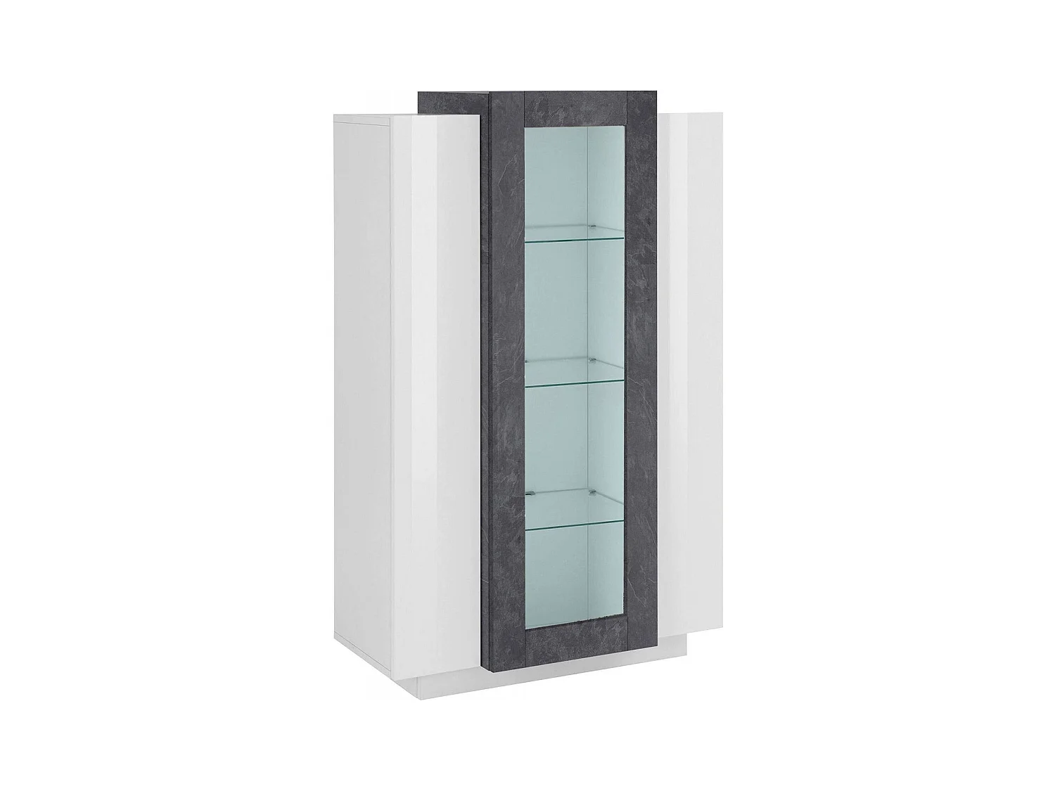 Vitrine Dfrutt, Buffet à trois portes, Meuble de salon polyvalent, 100% Made in Italy, 80x38h121 cm, Blanc brillant et ardoise