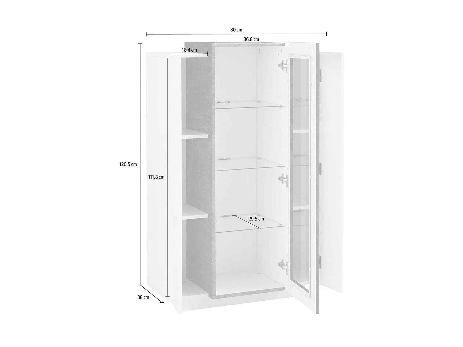 Dfrutt vitrine, Dressoir met drie deuren, Multifunctioneel woonkamermeubilair, 100% Made in Italy, 80x38h121 cm, Glanzend wit en leisteen