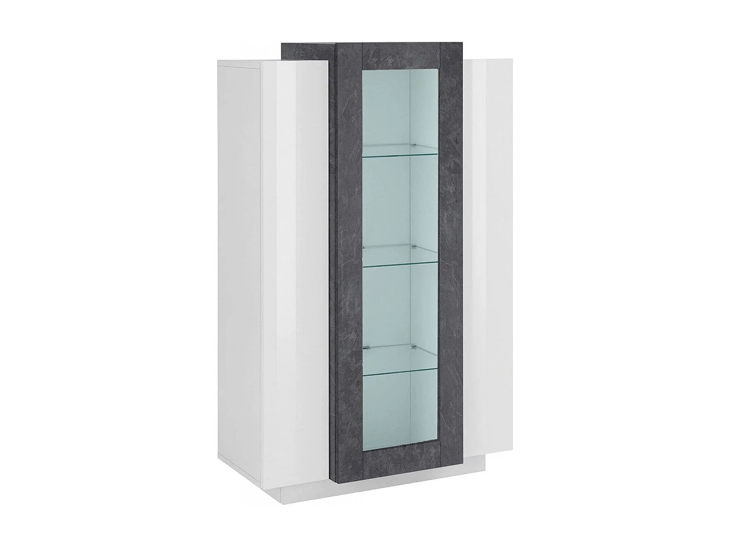 Vitrine Dfrutt, Buffet à trois portes, Meuble de salon polyvalent, 100% Made in Italy, 80x38h121 cm, Blanc brillant et ardoise