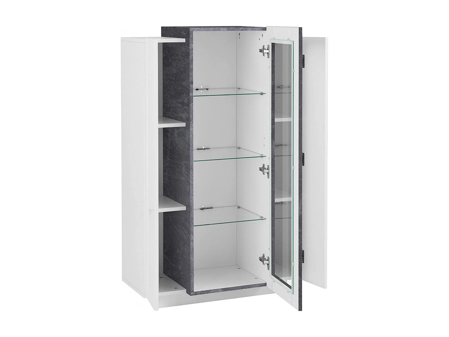 Vitrine Dfrutt, Buffet à trois portes, Meuble de salon polyvalent, 100% Made in Italy, 80x38h121 cm, Blanc brillant et ardoise