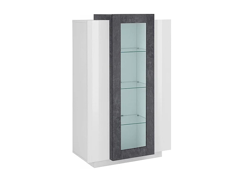 Vitrine Dfrutt, Aparador com três portas, Móveis de sala multiuso, 100% Fabricado na Itália, 80x38h121 cm, Branco brilhante e ardósia
