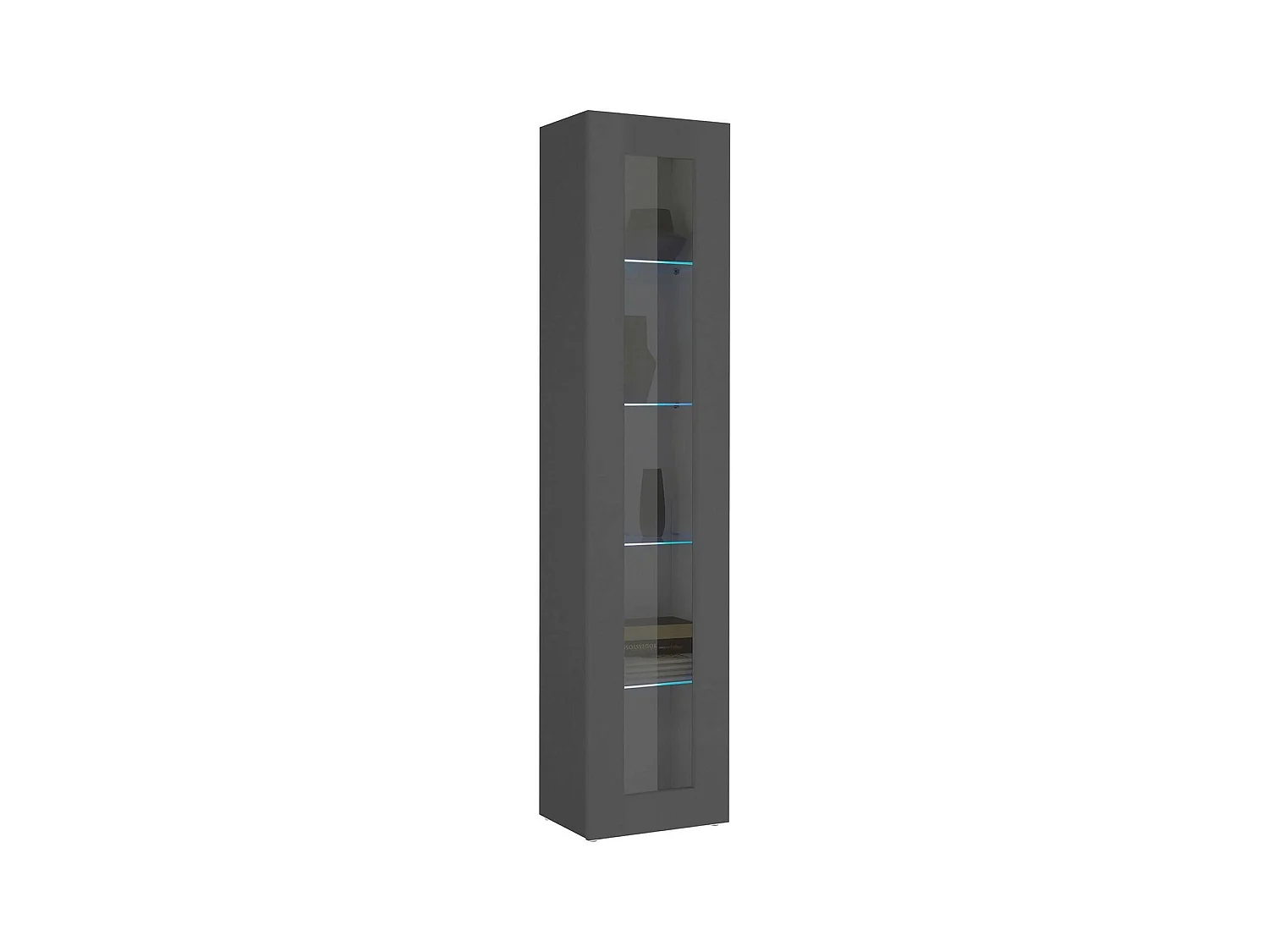 Vitrine Dndi, buffet 1 porte avec étagères en verre, meuble de salon polyvalent, 100% Made in Italy, 40x30h180 cm, Anthracite