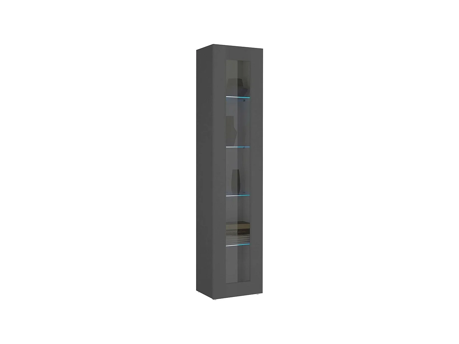 Vitrine Dndi, buffet 1 porte avec étagères en verre, meuble de salon polyvalent, 100% Made in Italy, 40x30h180 cm, Anthracite