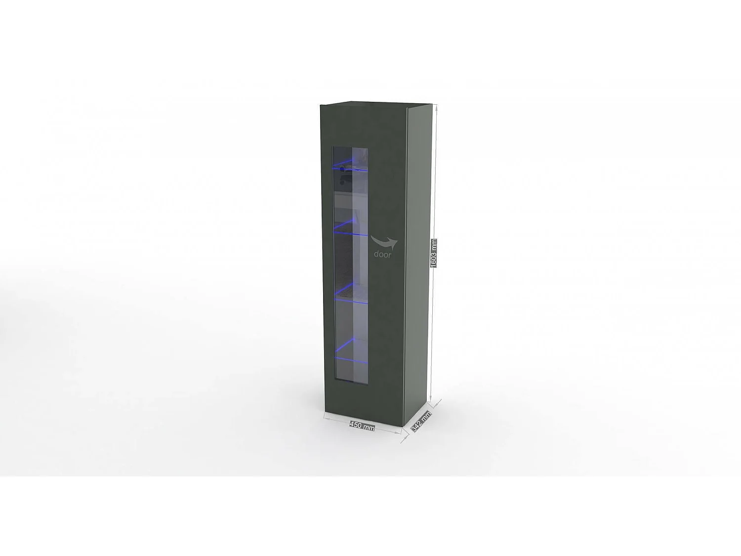 Dizz vitrinekast, Dressoir met glazen deur, Multifunctioneel woonkamermeubilair, 100% Made in Italy, 45x34h162 cm, Glanzend Antraciet