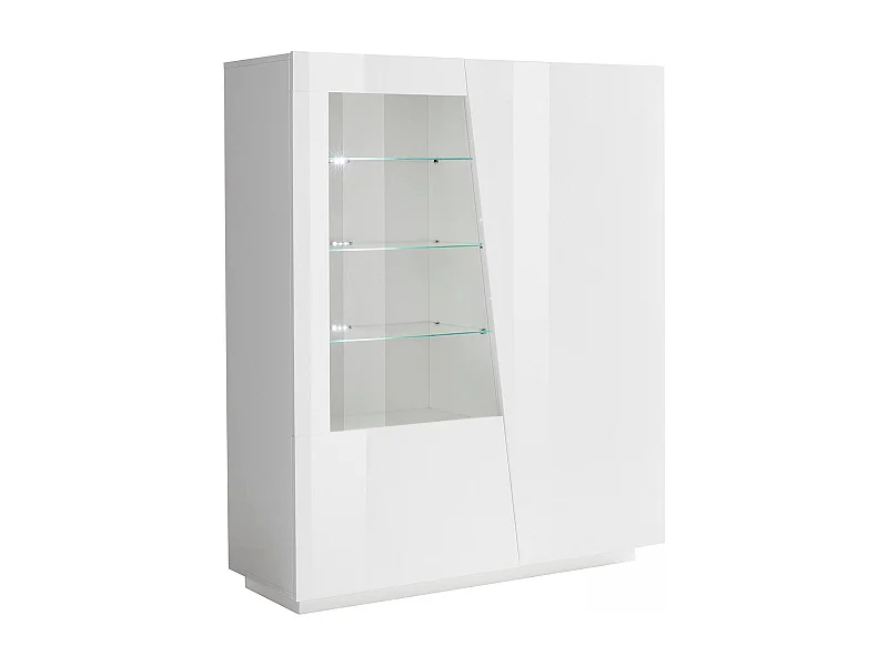Vitrine Dkruni, Aparador com porta de vidro, Móveis de sala multiuso com luz LED, 100% Fabricado na Itália, 120x43h146 cm, Branco brilhante