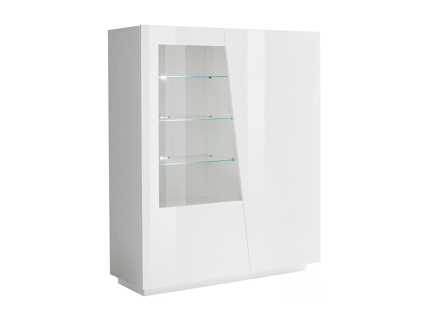 Dkruni vitrine, Dressoir met glazen deur, Multifunctioneel woonkamermeubel met LED-licht, 100% Made in Italy, 120x43h146 cm, Glanzend wit