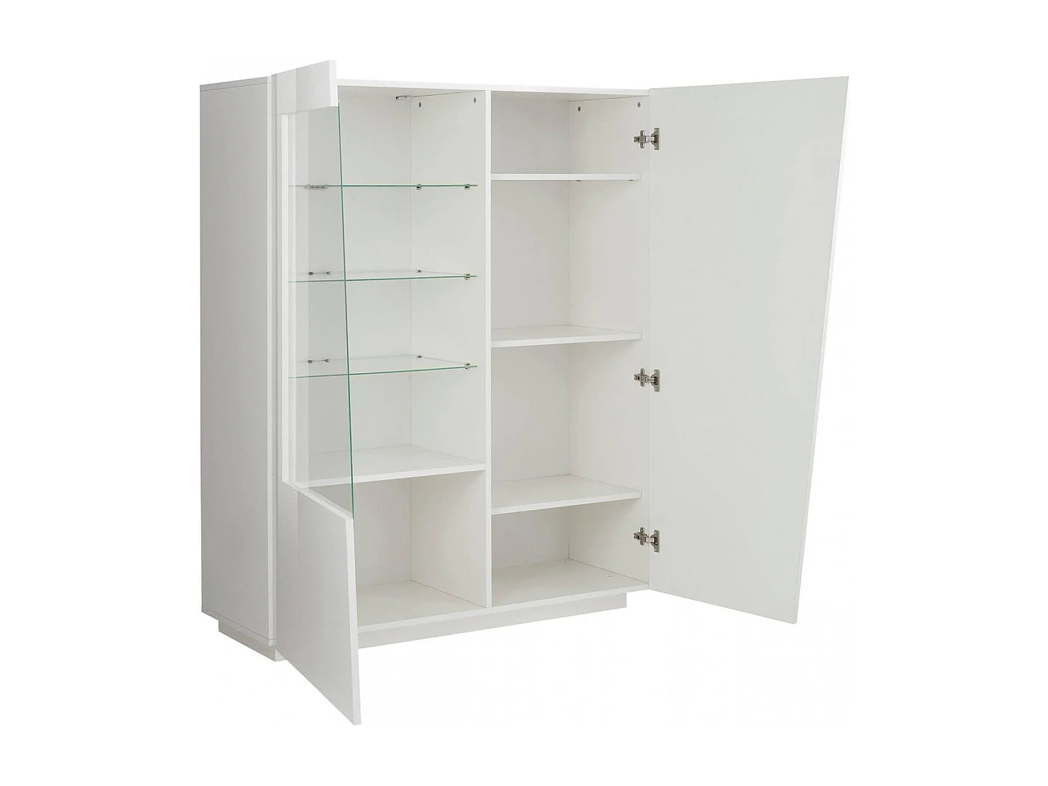 Dkruni vitrine, Dressoir met glazen deur, Multifunctioneel woonkamermeubel met LED-licht, 100% Made in Italy, 120x43h146 cm, Glanzend wit