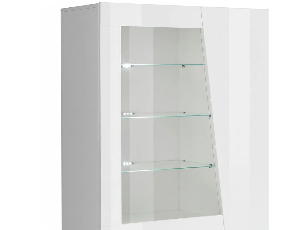 Vitrine Dkruni, Buffet avec porte vitrée, Meuble de salon polyvalent avec lumière LED, 100% Made in Italy, 120x43h146 cm, Blanc brillant