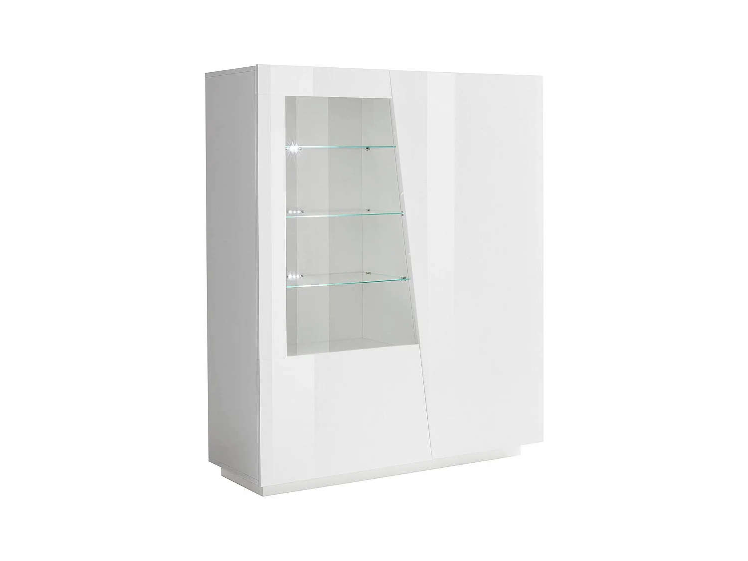 Vitrine Dkruni, Buffet avec porte vitrée, Meuble de salon polyvalent avec lumière LED, 100% Made in Italy, 120x43h146 cm, Blanc brillant