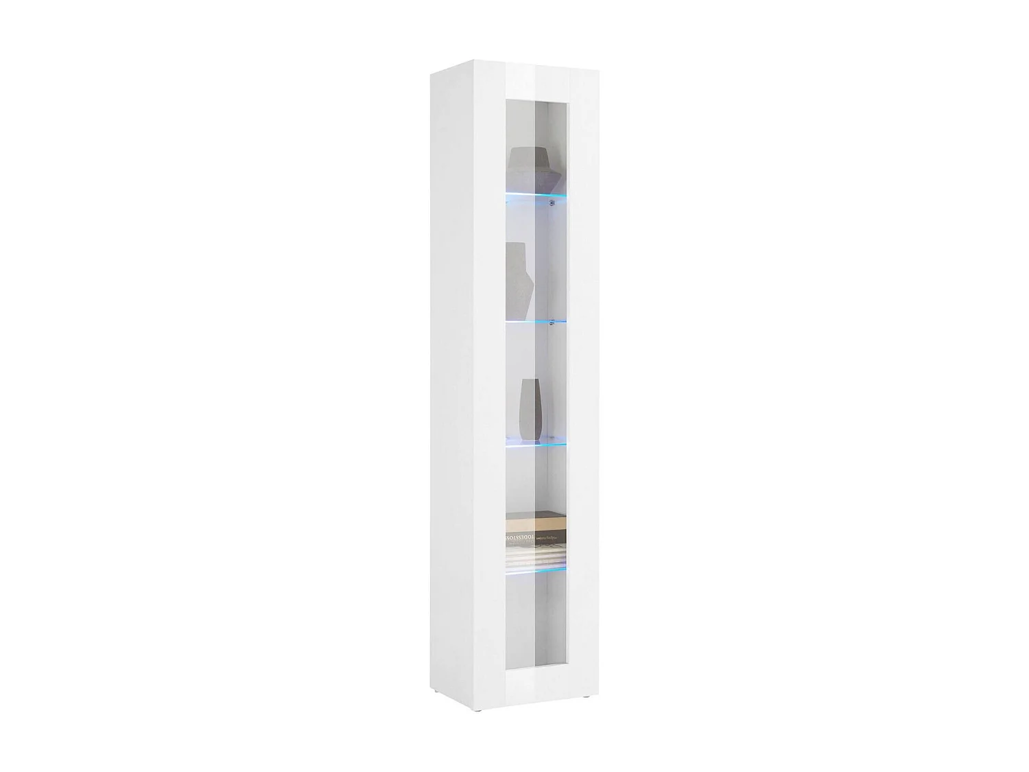 Vitrine Dcomi, Buffet avec étagères en verre, Meuble de salon polyvalent avec lumière LED, 100% Made in Italy, 40x30h180 cm, Blanc brillant