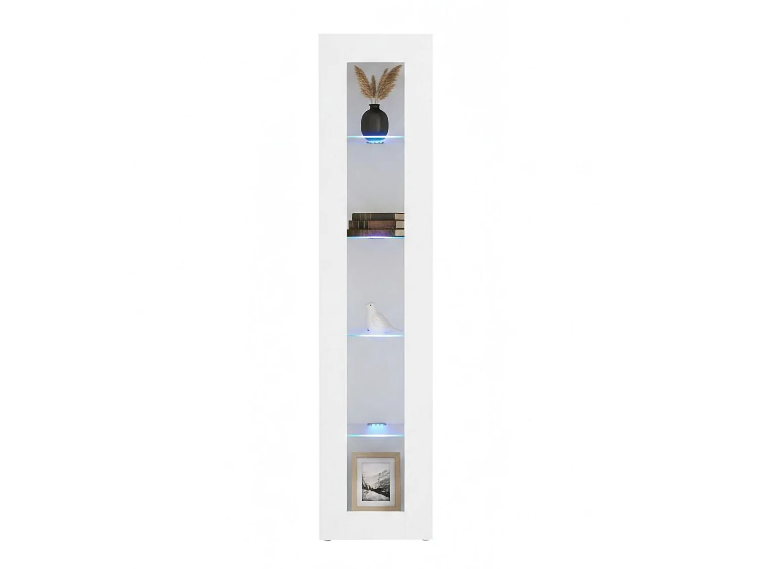 Vitrine Dcomi, Buffet avec étagères en verre, Meuble de salon polyvalent avec lumière LED, 100% Made in Italy, 40x30h180 cm, Blanc brillant