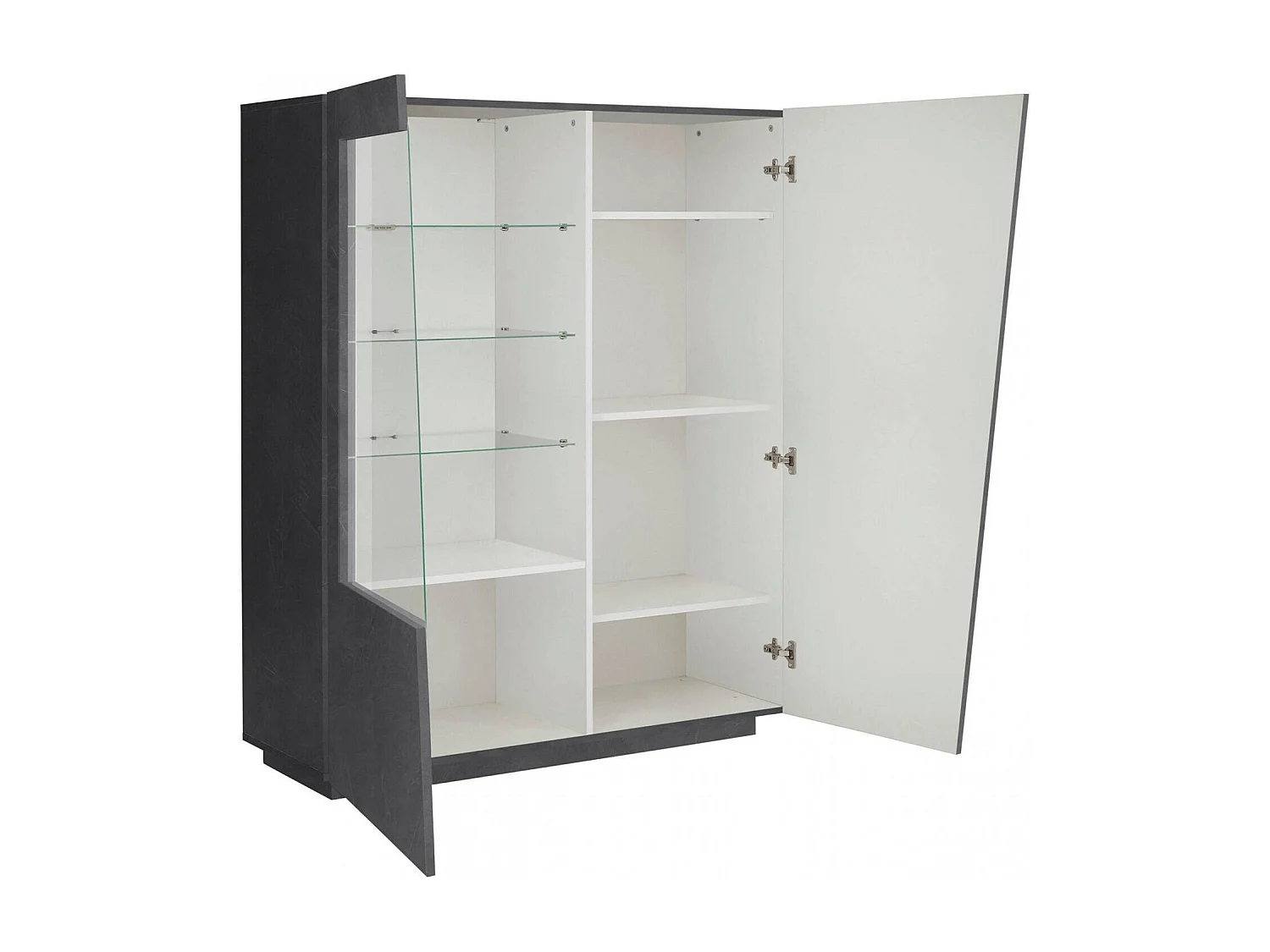 Vitrine Dkruni, Buffet avec porte vitrée, Meuble de salon polyvalent avec lumière LED, 100% Made in Italy, 120x43h146 cm, Ardoise