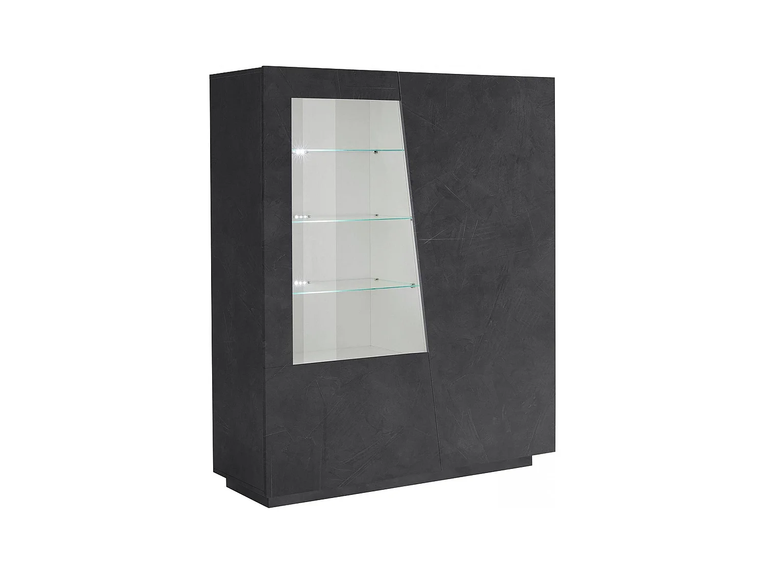 Vitrine Dkruni, Buffet avec porte vitrée, Meuble de salon polyvalent avec lumière LED, 100% Made in Italy, 120x43h146 cm, Ardoise