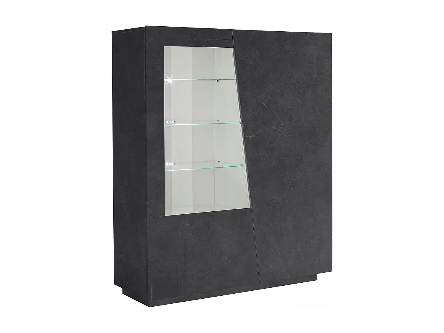 Vitrine Dkruni, Buffet avec porte vitrée, Meuble de salon polyvalent avec lumière LED, 100% Made in Italy, 120x43h146 cm, Ardoise