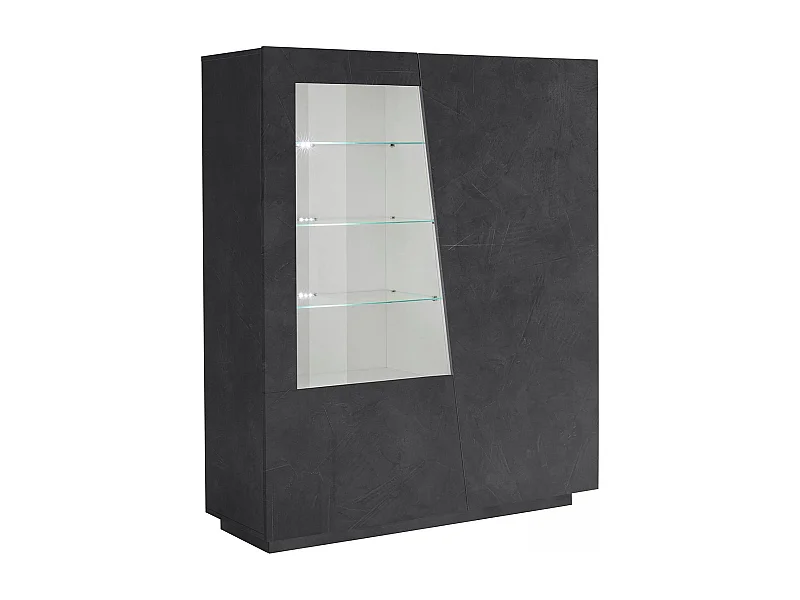 Vitrine Dkruni, Buffet avec porte vitrée, Meuble de salon polyvalent avec lumière LED, 100% Made in Italy, 120x43h146 cm, Ardoise