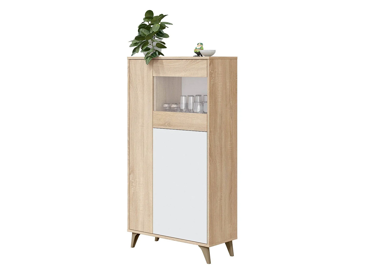 Escaparate Daceved, Vitrina moderna con 3 puertas, Aparador para salón o sala de estar, Aparador alto con baldas, 77x33h142 cm, Roble y Blanco