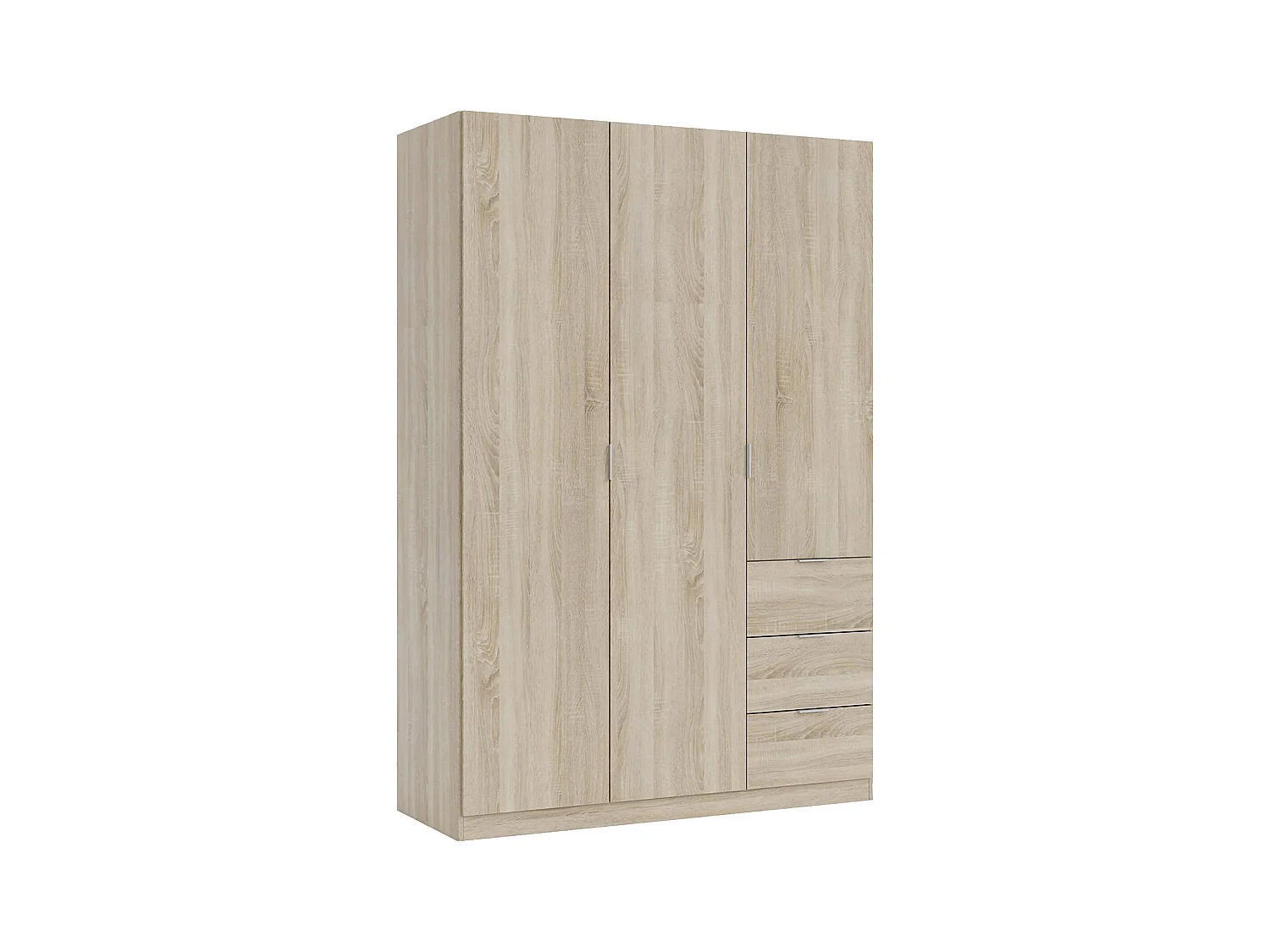 Armoire Ddermak, Armoire de chambre avec 3 portes et 3 tiroirs, Armoire avec 3 étagères et tringle à vêtements, 135x52h200 cm, Chêne