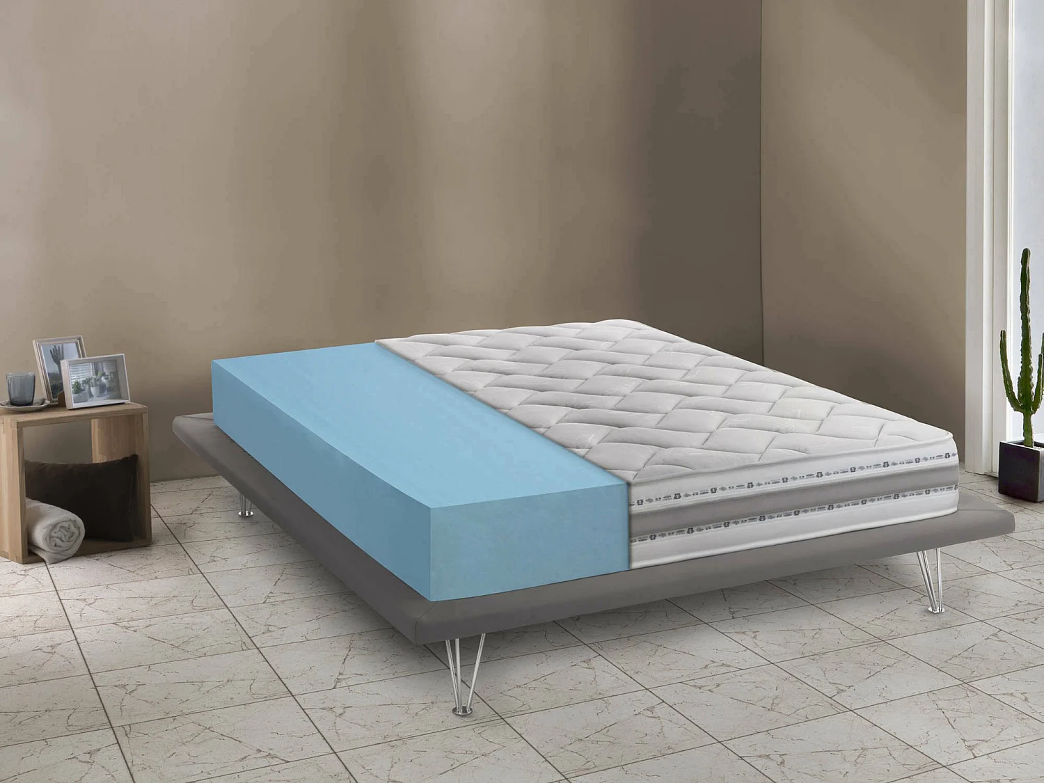 Matelas simple Dmercat, matelas déhoussable en mousse à mémoire de forme et Waterfoam, 100% Made in Italy, anti-acariens et hypoallergénique, 90x200h21 cm
