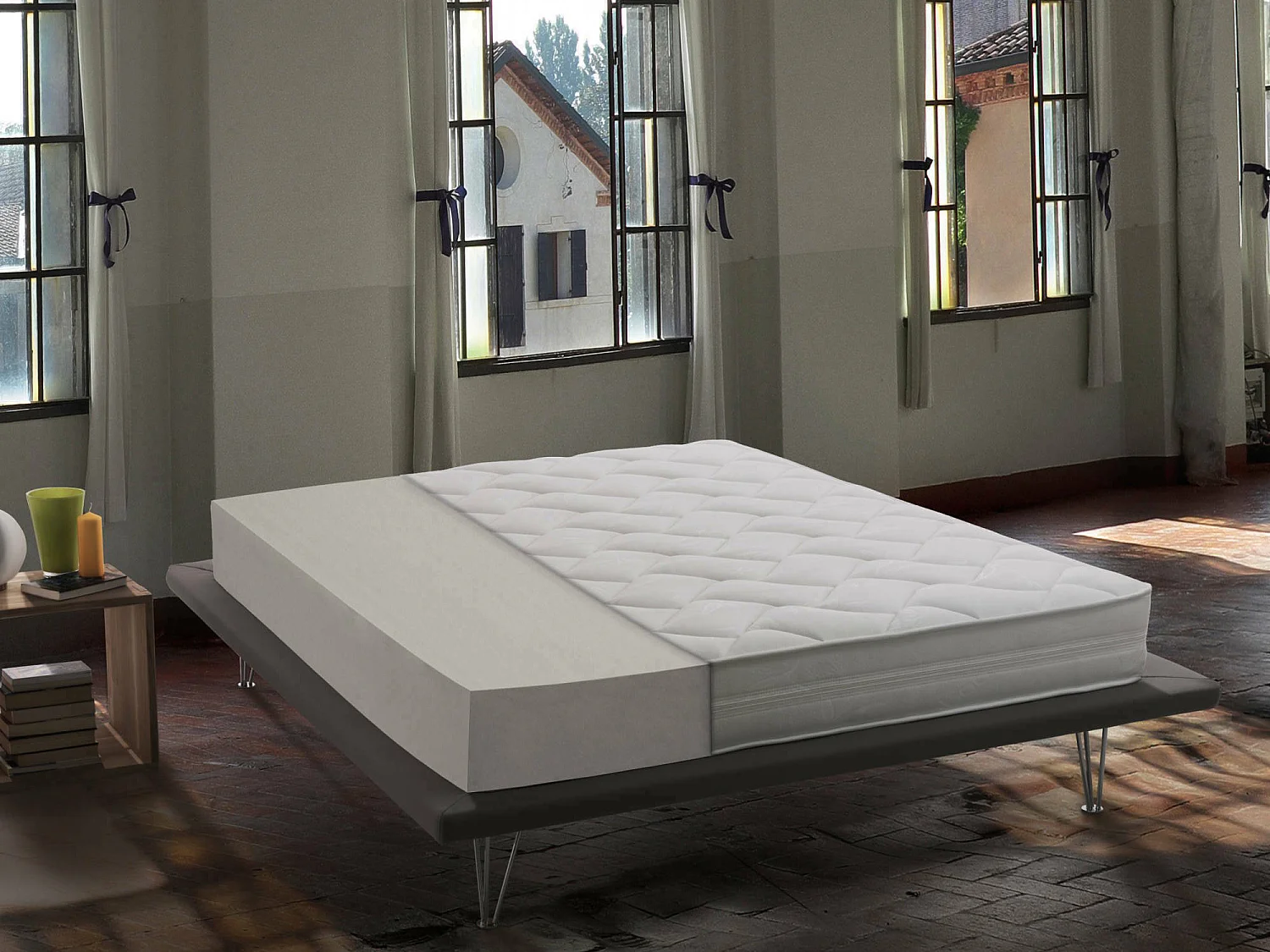 Dmarzi dubbele matras, afneembaar Waterfoam matras, 100% Made in Italy, anti-mijt en hypoallergeen, 140x200h19 cm