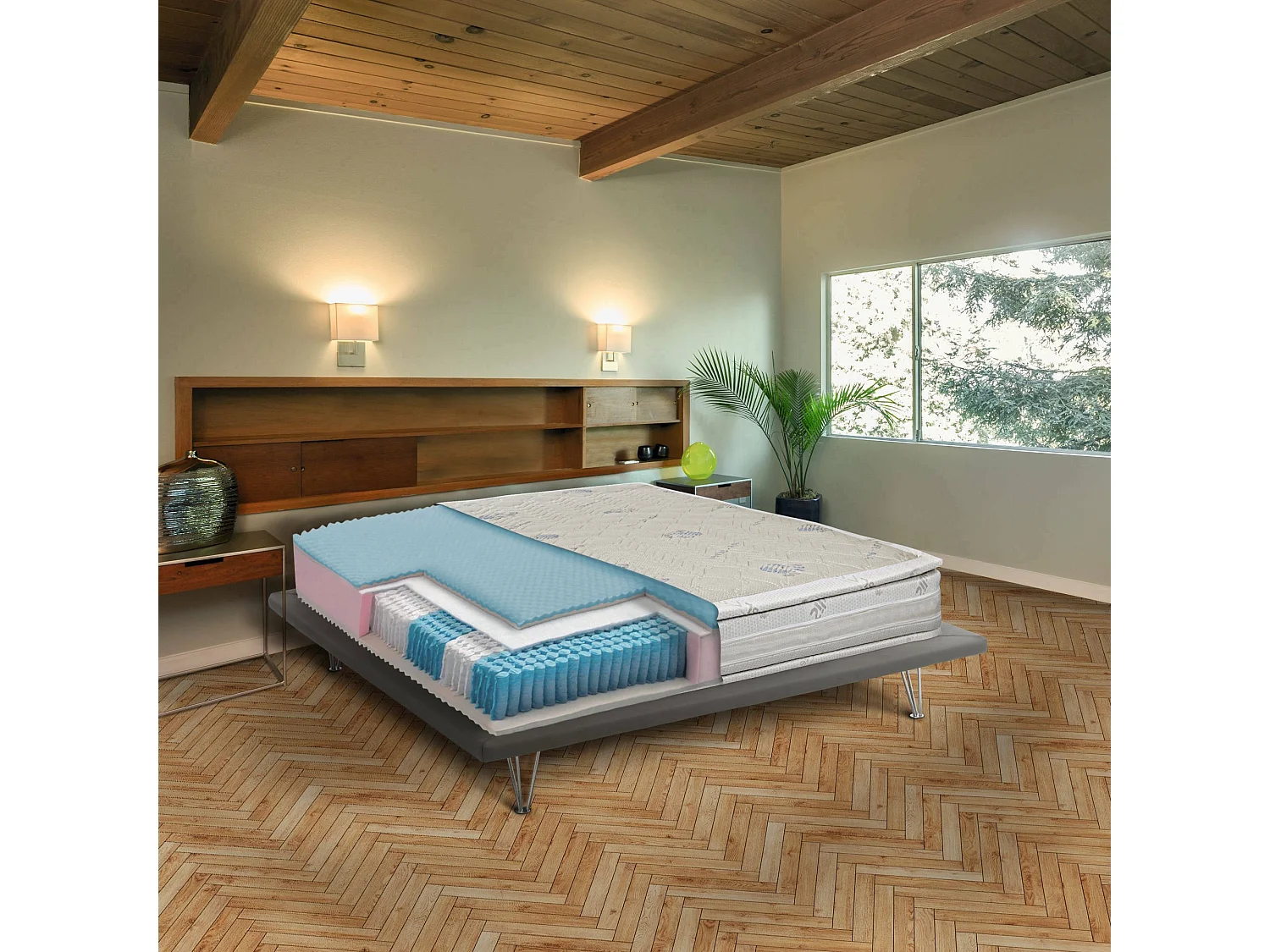Matelas double Dgalazz, matelas à mémoire de forme et ressorts ensachés et ions d'argent, 100% Made in Italy, anti-acariens et hypoallergénique, 160x190h37 cm