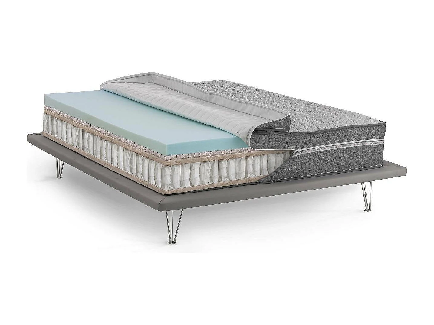 Materasso Matrimoniale Amomali, Sfoderabile Made in Italy, 160x200x32h cm Grigio Chiaro