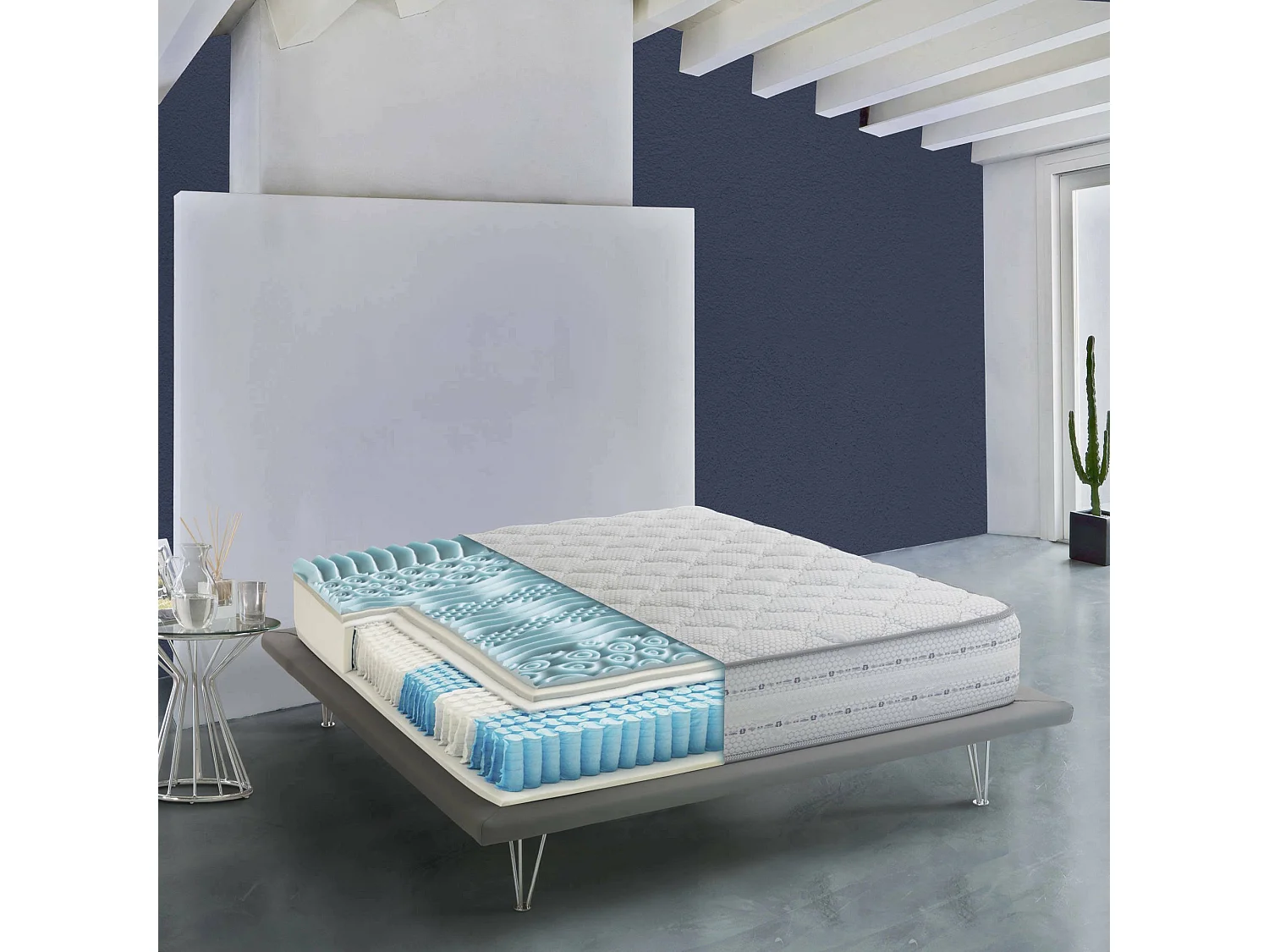 Matelas double Ddapozz, matelas à mémoire de forme et à ressorts ensachés, 100% Made in Italy, anti-acariens et hypoallergénique, 160x200h26 cm