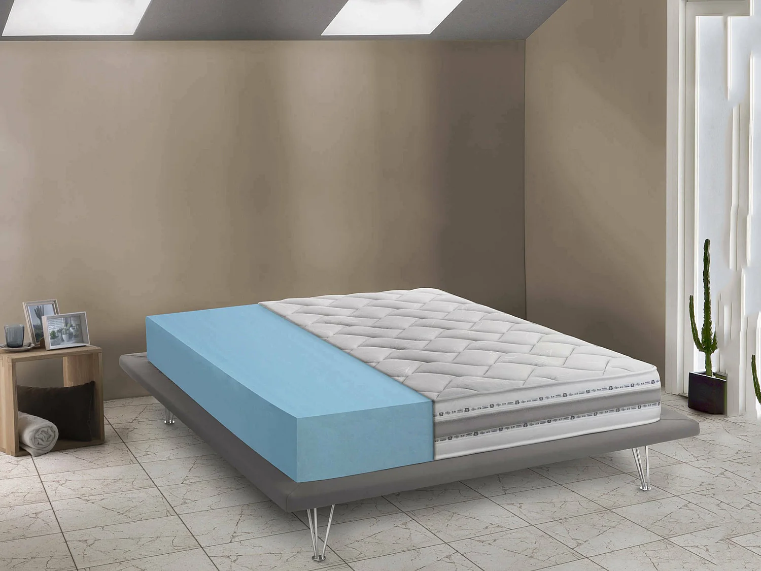 Dfiorio dubbele matras, afneembare matras in Memory Foam en Waterfoam, 100% Made in Italy, anti-mijt en hypoallergeen, 120x200h21 cm