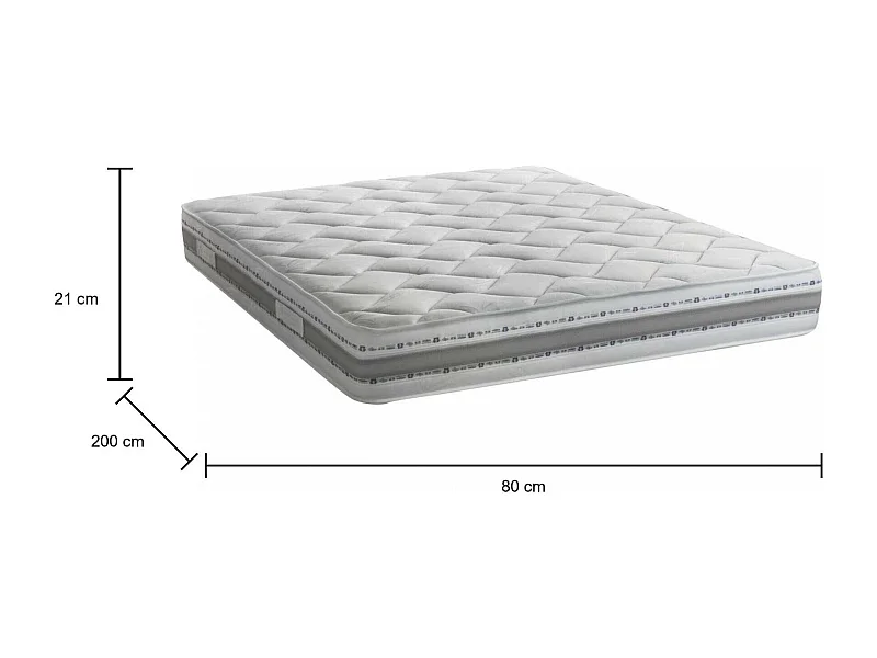Matelas simple Dmercat, matelas amovible à mémoire de forme et waterfoam, 100% Made in Italy, anti-acariens et hypoallergénique, 80x200h21 cm