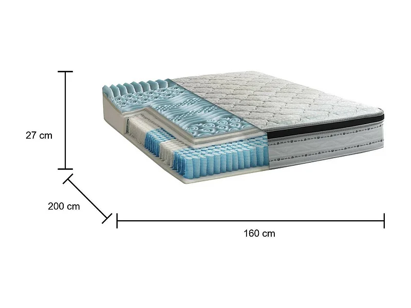 Colchón doble Dmadonn, Revestimiento desenfundable de Memory Foam+Gel y muelles ensacados, 100% Made in Italy, Antiácaros e hipoalergénico, 160x200h27 cm