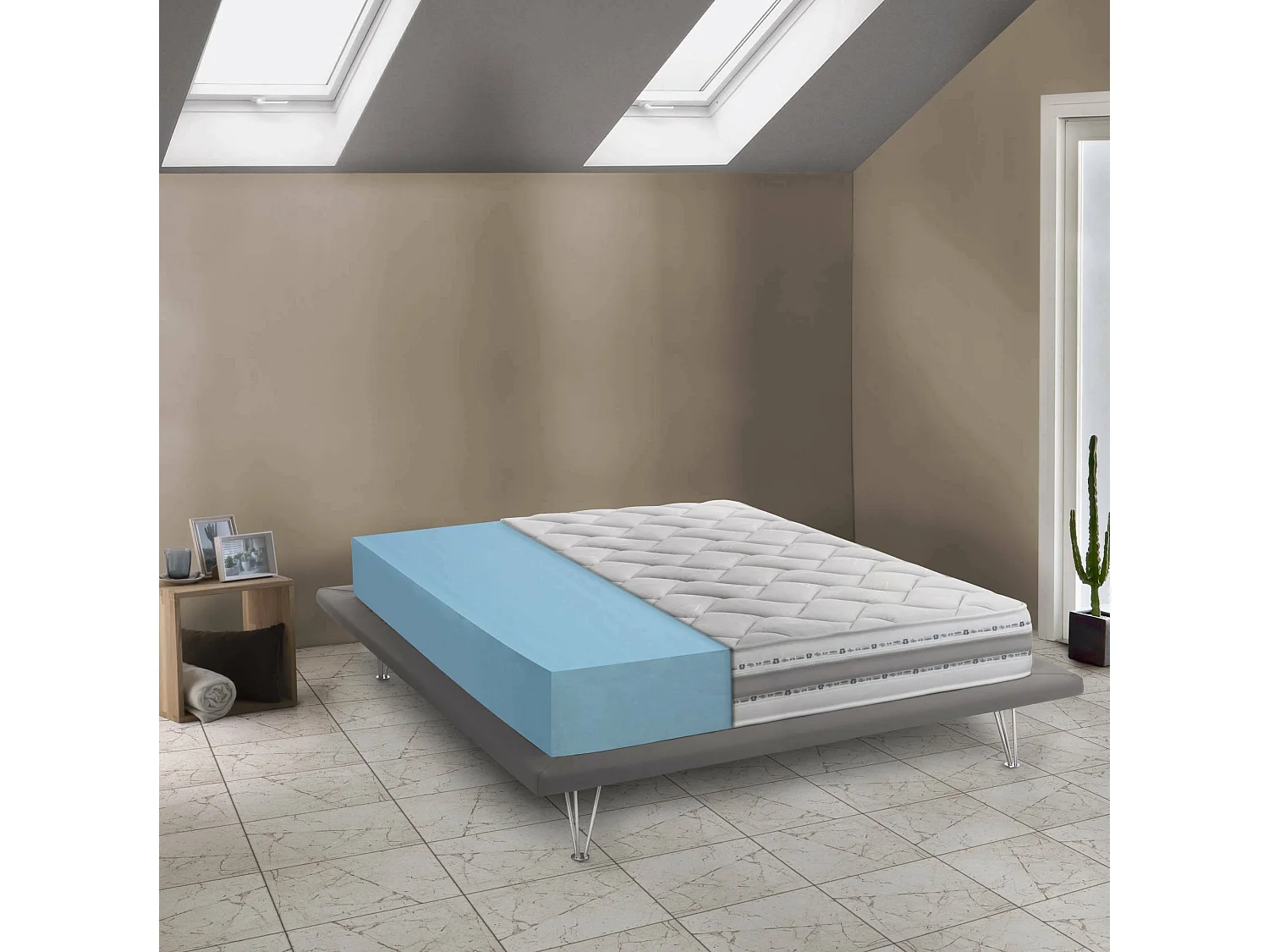 Colchón individual Dmercat, Colchón extraíble en Memory Foam y Waterfoam, 100% Made in Italy, Antiácaros e hipoalergénico, 80x190h21cm
