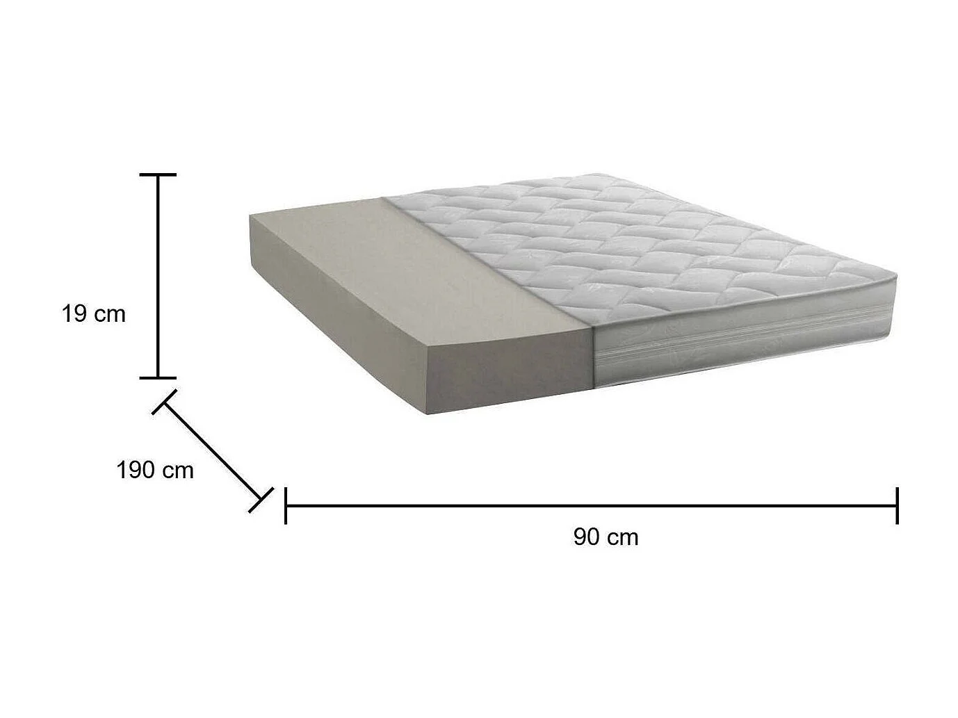 Dmel eenpersoonsmatras, afneembaar Waterfoam matras, 100% Made in Italy, anti-mijt en hypoallergeen, 90x190h19 cm