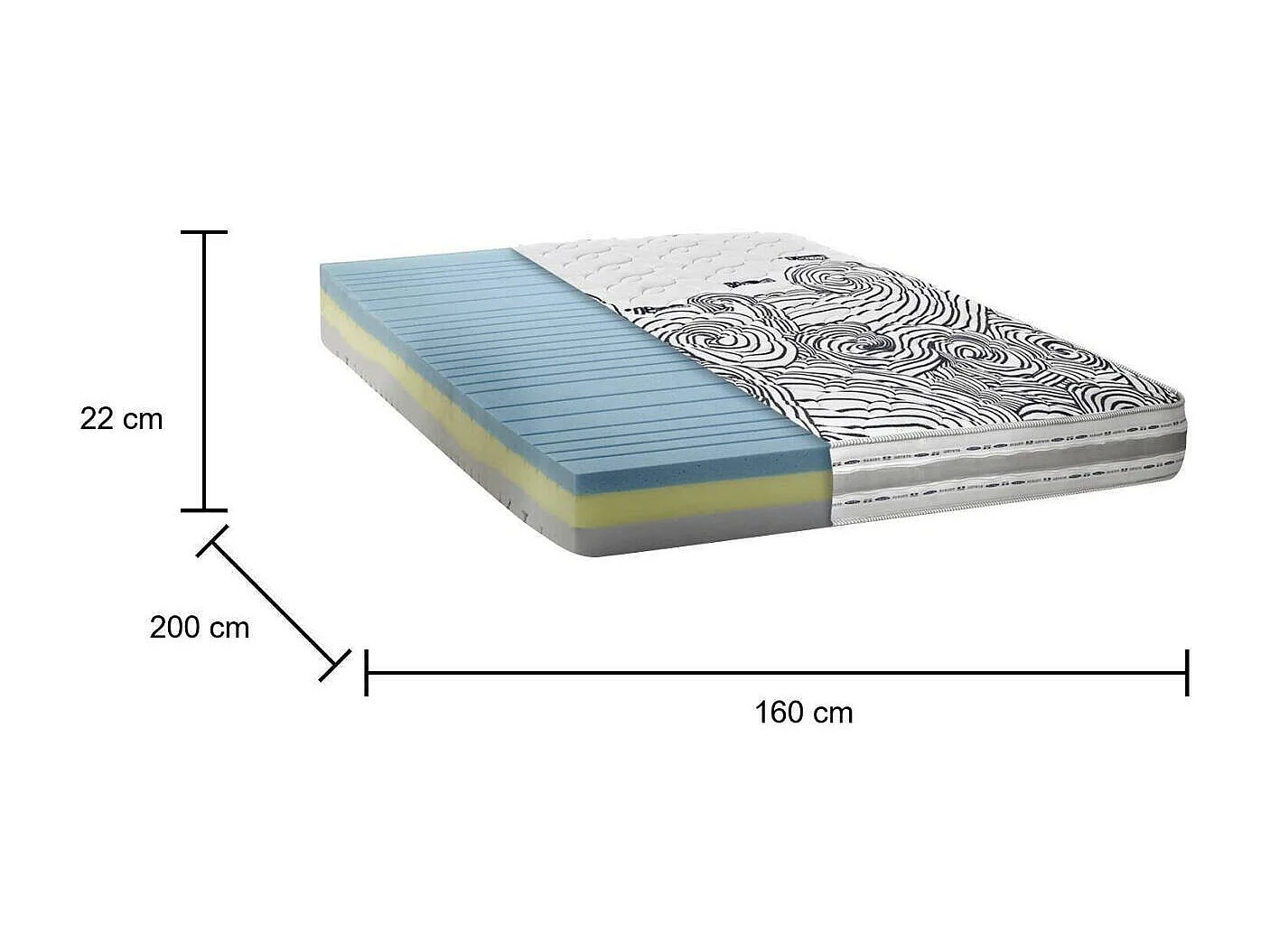 Doppelmatratze Dmorron, Herausnehmbare Matratze aus Memory Foam und Waterfoam, 100% Made in Italy, Anti-Milbe und hypoallergen, Cm 160x200h22