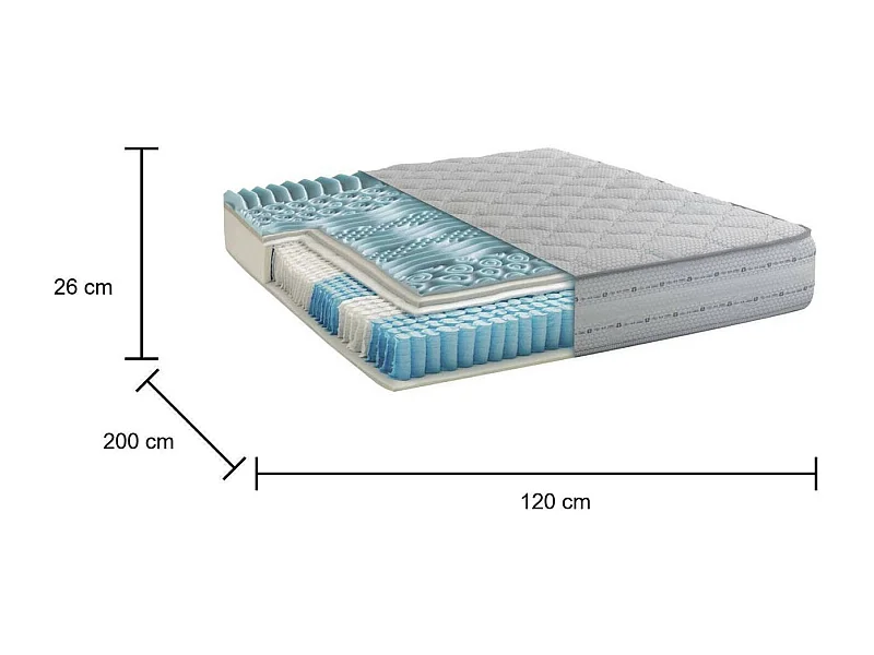 Matelas double Dment, matelas à mémoire de forme et ressorts ensachés, 100% Made in Italy, anti-acariens et hypoallergénique, 120x200h26 cm