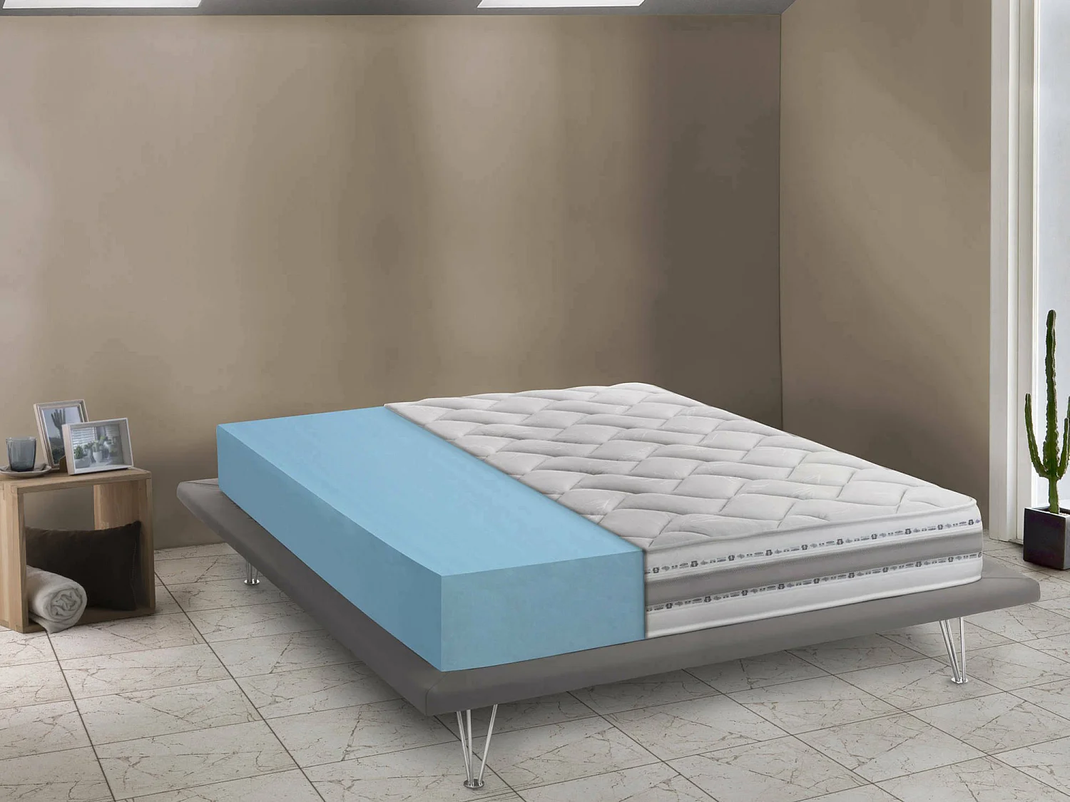 Matelas double Dmignan, matelas amovible en mousse à mémoire de forme et Waterfoam, 100% Made in Italy, anti-acariens et hypoallergénique, 140x200h21 cm