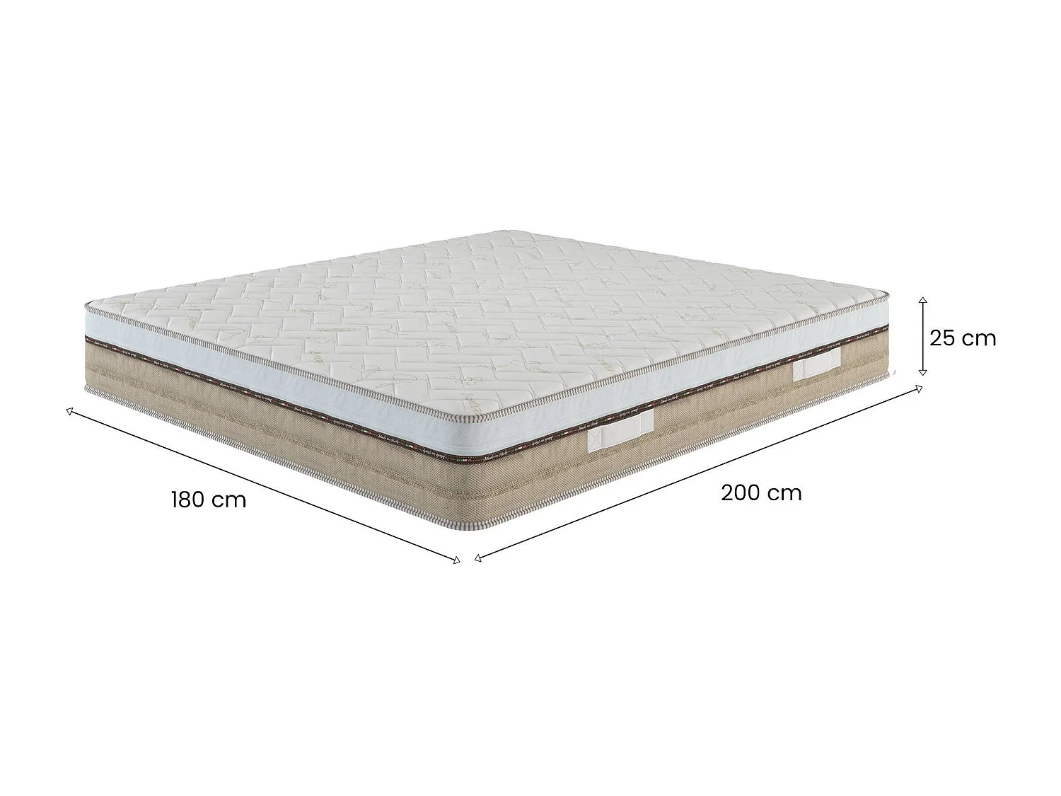 Matelas double Dlonard, Matelas de haute qualité, Matelas ergonomique, Matelas à ressorts ensachés, 100% Made in Italy, 180x200xh25 cm