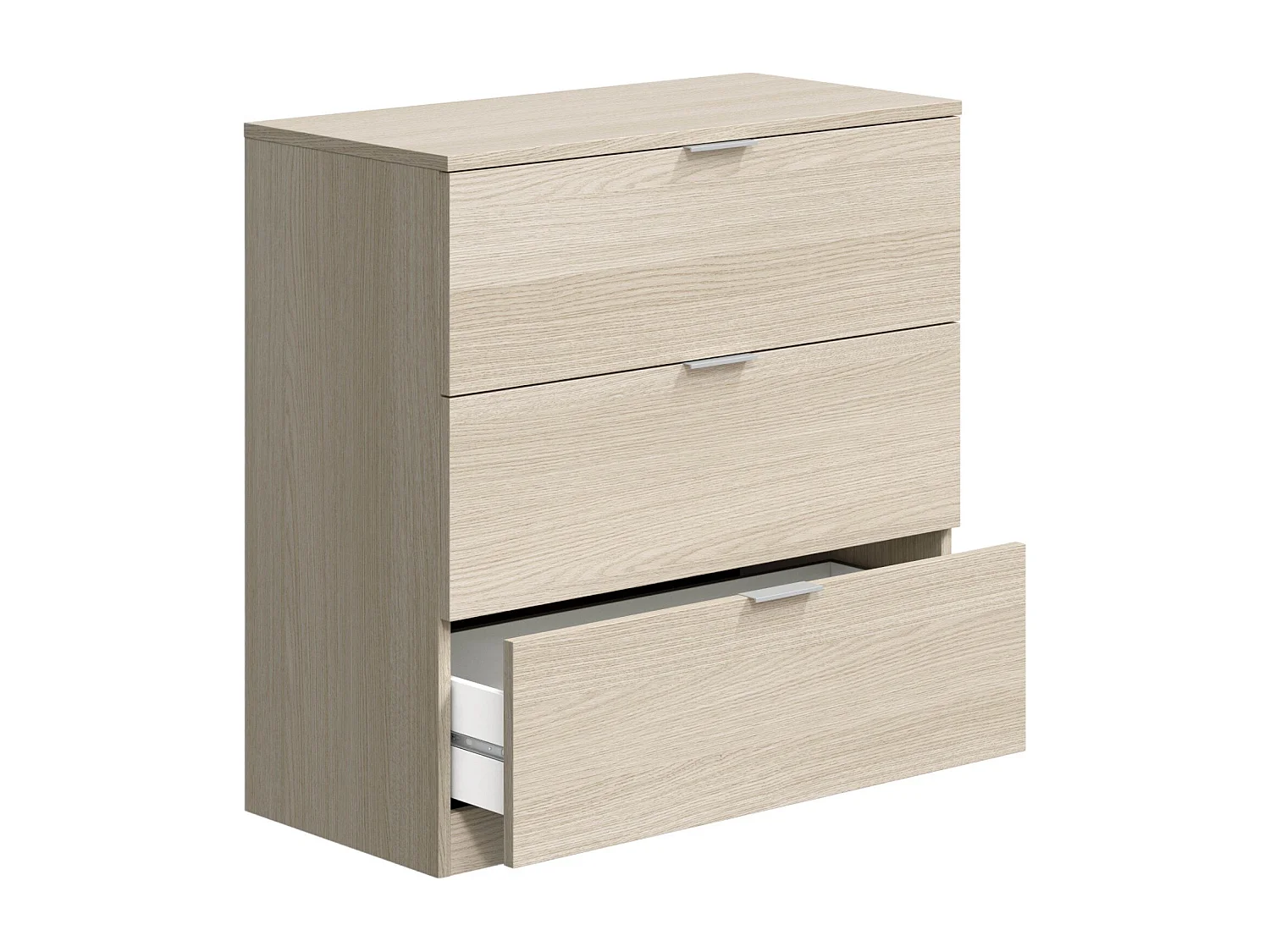 Schubladenschrank Dantist, Moderne Kommode mit 3 Schubladen, Niedrige Kommode für Schlafzimmer, Mobil wöchentlich, 77x38h80 cm, Eiche