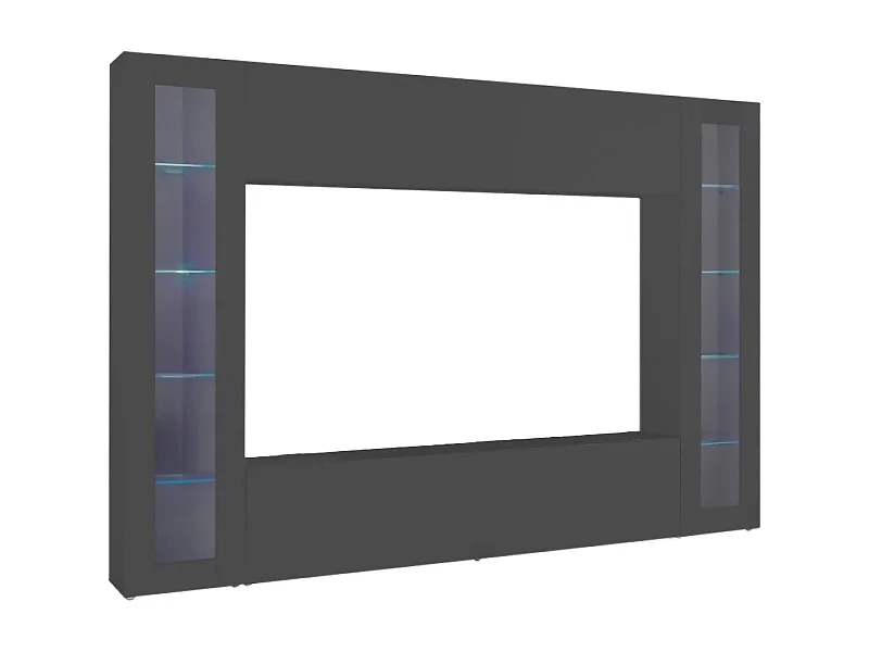 Delma wandmeubel, 4-deurs TV-meubel woonkamerset, Multifunctioneel woonkamermeubel met vitrine en LED-licht, 100% Made in Italy, 260x30h180 cm, Antraciet