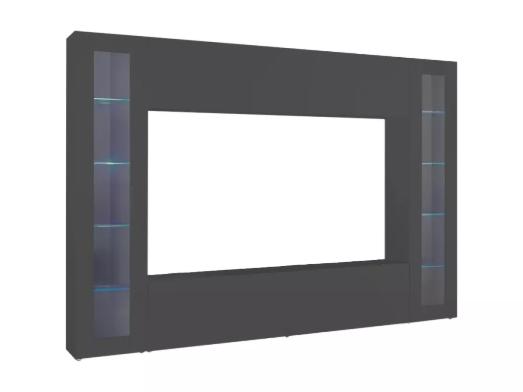 Kauf Unique Wohnzimmermöbel Delma, Wohnzimmer-Set TV-Möbel mit 4 Türen, Mehrzweck-Wohnzimmermöbel mit Vitrine und LED-Licht, 100% Made in Italy, cm 260x30h180, Anthrazit