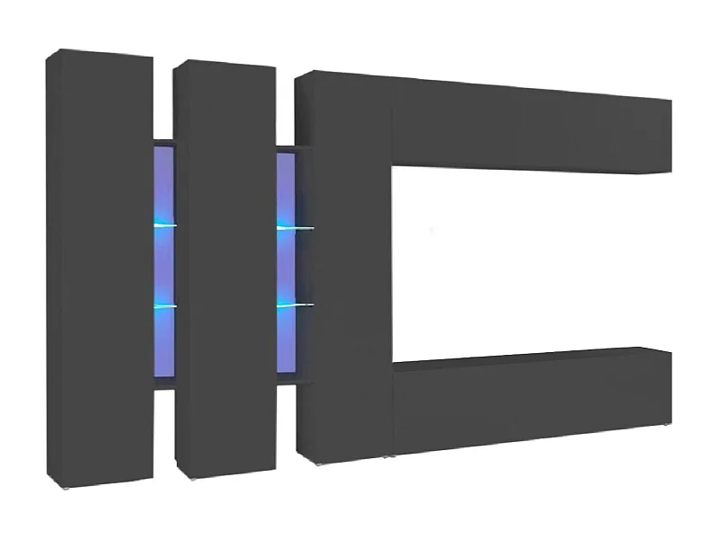 Sistema de parede Dattard, conjunto de sala de TV com 5 portas, móveis de sala multiuso, 100% Fabricado na Itália, 340x30h180 cm, Antracite