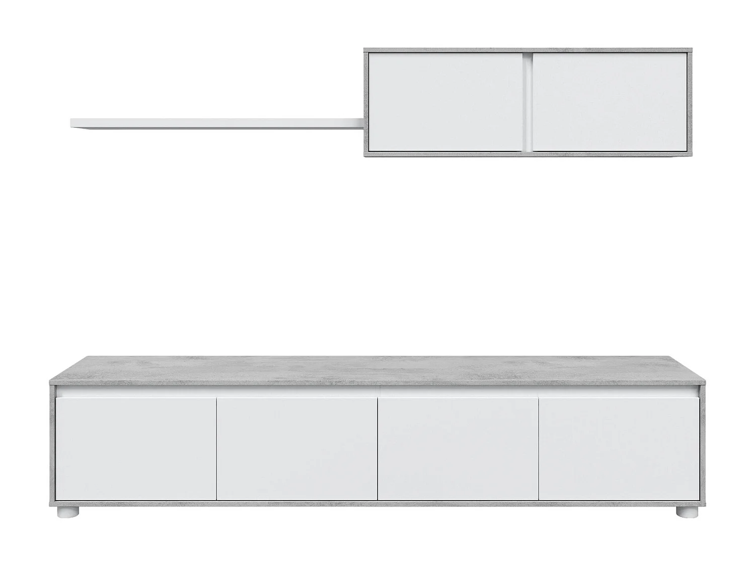 Système mural Damatte, meuble TV meuble de salon, Composition d'ensemble de salon, Ensemble de salon avec élément mural, 200x41h43 cm, Blanc et Ciment