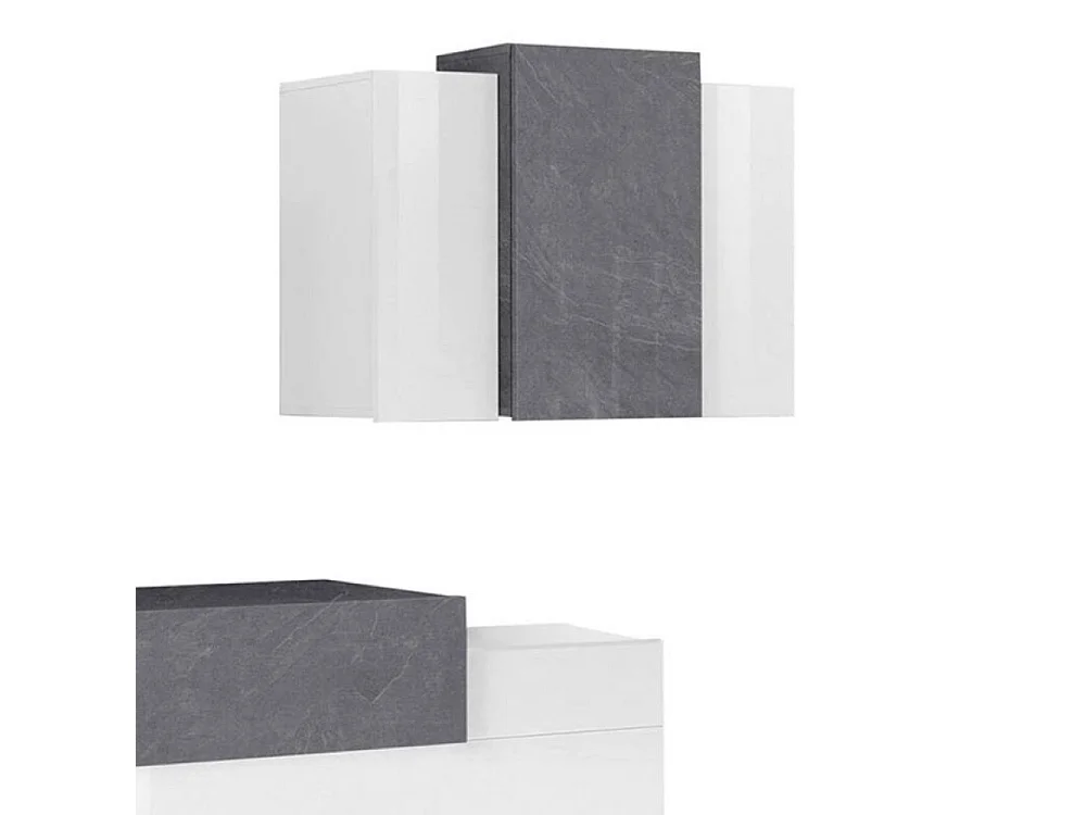 Unité murale Dmar, ensemble de salon meuble TV, meuble de salon polyvalent, 100% Made in Italy, 240x45h180 cm, blanc brillant et ardoise