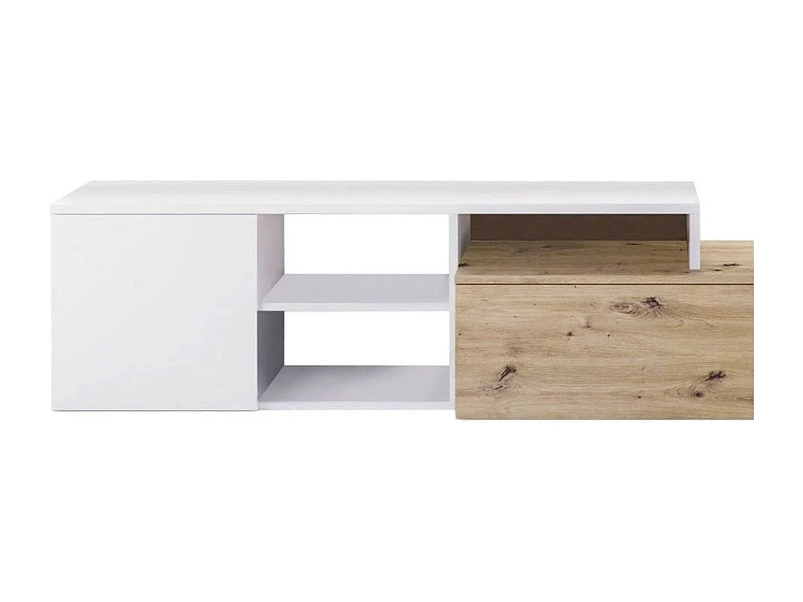 Einbaufertige Wand Dianes, TV-Ständer für Wohnzimmer, Wohnzimmerkomposition mit Wohnwand und Regal, 220x40h44 cm, Asteffekt Eiche und WeiÃŸ